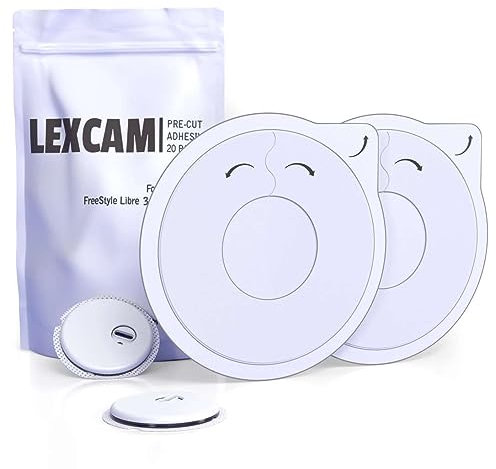 Lexcam Adhesive Freestyle Libre 3 Only Sensor Covers – Pack of 20 Patches, Waterproof, Transparent Cover w/Hole in Middle for Continuous Glucose Monitoring Device, Sensor is NOT Included