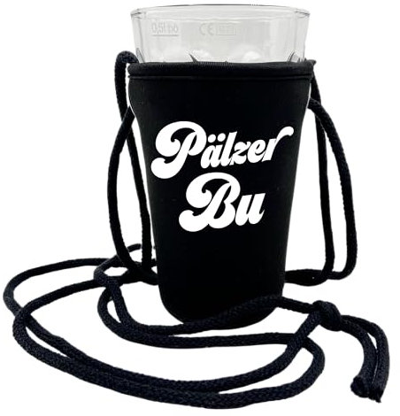 Pälzer Bu Dubbeglashalter - Der Pfälzer Schorlehalter zum umhängen, passend für 0,5 L Dubbeglas aus der Pfalz (Schwarz)