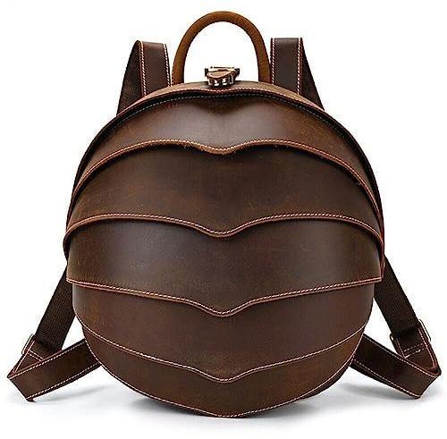 Hrippy Vintage Leder -Rucksack Kreative Persönlichkeit Käfer Rucksack Mode Round School Tasche Retro Reisetasche Für Unisex Männer Frauen