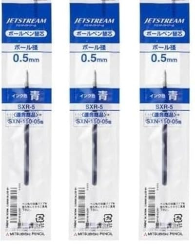 Set of 3 - Ballpoint Pen Refill for Jetstream SXN-150, 0.5 mm - SXR-5 (Blue)