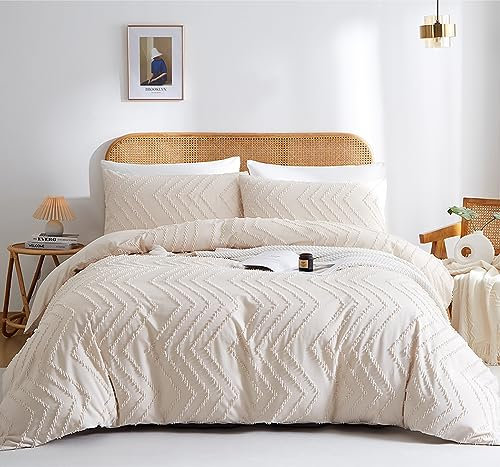Nyescasa Boho Bettwäsche 135x200 4teilig Beige Getuftet Chevron Gestreift Geometrisch Wendebettwäsche Set Renforce Mikrofaser Kinder Mädchen Bettbezug mit Reißverschluss und 2 Kissenbezug 80x80 cm