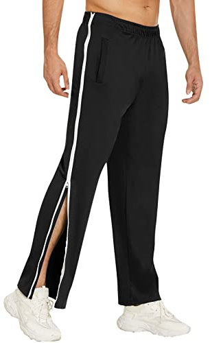 SOOUICKER Herren Sporthose Reissverschluss Am Bein Trainingshose Herren Offenes Bein Stoffhose Herren mit Taschen Trainingshose Herren Ohne Bündchen Jogginghose Herren Weites Bein