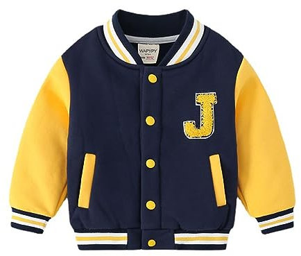 Volunboy Chaqueta de Béisbol para Bebé Niños, Varsity Style R J Abrigo para Otoño-Invierno(Tamaño 100,2-3 años,Amarillo)