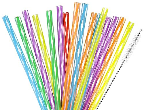 QUARKZMAN Pajita Reutilizable para Beber 48 Unidades 150mm/5.91 con Impresión Colorida Y Resistente con un Cepillo Limpieza para Bebidas Té Burbujas Congeladas.