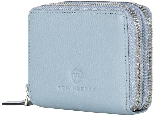 VON HEESEN Leder Geldbörse mit RFID-Blocker - Portemonnaie für Damen & Herren aus echtem Leder - Wallet mit Münzfach - Geldbeutel für Frauen und Männer in Hellblau