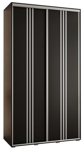 MEBLE KRYSPOL Davos 6 130 Schlafzimmerschrank mit Zwei Schiebetüren - Moderner Kleiderschrank mit Kleiderstange und Regalen - 235,2x130x45 cm - Schwarz Schwarz Silber