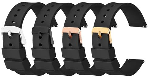 Amaxiu Silikon Uhrenarmbänder,4 Stück Edelstahl Schnellverschluss Smartwatch Armband Schwarzer Uhrenarmband für Herren Kompatibel mit Sportuhren Armbändern