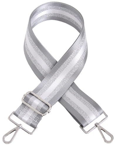Stripes 5cm Wide Shoulder Bag Strap Replacement Belt Adjustable Handbag Strap Crossbody Bag Strap Luggage Accessories (Silver&Grey)