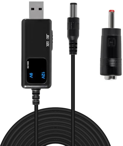 Convertidor USB Boost DC 5V a 9V 12V Step Up Cable USB DC 5V Boost a 9V 12V Convertidor de voltaje 1A Transformador Regulador de potencia Línea Pantalla LED con conector de 3.5 x 1.35 mm