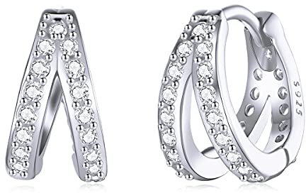 Spanisches 925er Sterlingsilber, moderne, stilvolle Zirkon-Kristall-Doppelringe, Ohrschnalle, Creolen für Frauen, Hochzeit