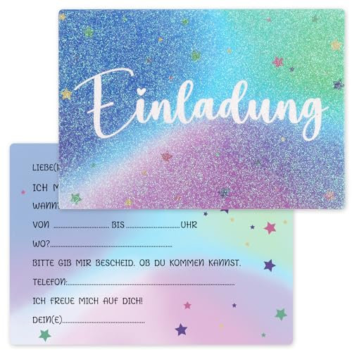 Lemicin Regenbogen Einladungskarten Kindergeburtstag Mädchen - 15 Regenbogen Einladungskarten Geburtstag Party für Mädchen und Jungen Kinder Geburtstagsfeier Glitzerlack