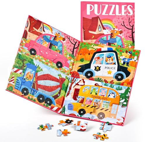 BBLIKE Magnetic Puzzles for Toddlers - 4-in-1 Animal and Transportation Jigsaw Puzzles Book for Kids Car Airplane Road Trip Activities Toys for 3 4 5 Year olds Boys and Girls, From Easy to Difficult