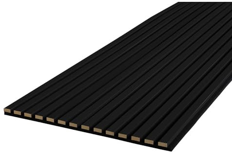 PROVISTON Panneaux muraux acoustiques 3D - 2 400 x 561 x 19 mm - Lamelles en bois MDF filmé - Couleur noir mat - Fond polaire comme matériau de support