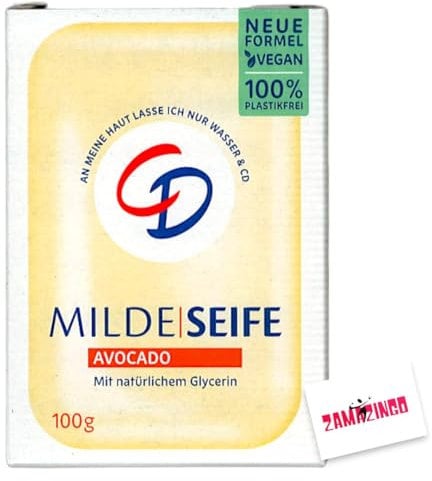 CD Milde Seife mit Avocado VEGAN & PFLANZLICH 100g | Plastikfrei, mit natürlichem Glycerin, neues handliches Format + Zama4Zingo Karte (Avocado, 24er Pack)