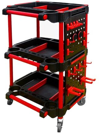 Car Detailing Cart with Wheels,3 Tier Car Wash Detail Trolley with Side Hanging Plate & Hooks,for Mechanics & Detailers During Repairs Car Wash/Wax Mobile Utility Cart