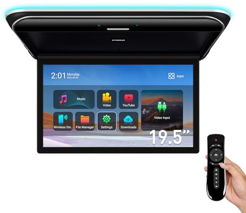 XTRONS 19,5 Zoll Ultradünner Android Octa Core 2+32 Autodach Multimedia Player IPS HD Bildschirm mit HDMI Eingang, integrierte drahtlose Spiegelung/8K Video mit überragendem Sound(CM195AS)