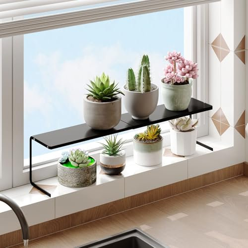WOCHUANGSI 1pc Small Narrow Shelf for Windowsill Kitchen Spice Rack Organizer Stackable Tall Shelves Scalable Window Plant Rack for Narrow Space Countertop Storage (Black)