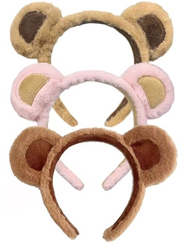UILYNIU 3 Stück Tier Stirnbänder für Kinder Erwachsener, Bärenohren Stirnbänder Mäuschen Stirnband, Tierohr Haarreif Damen Mädchen, Tiere Haarbänder Kopfbedeckung für Halloween Kostüm (3PCS, M)