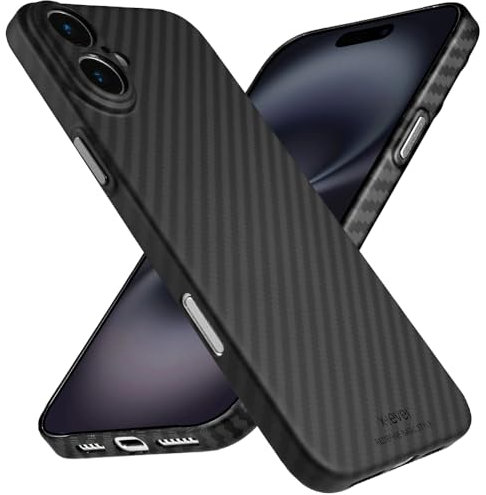 X-level für iPhone 16 Hülle, 0,5 mm Ultra Dünn und Leicht Handyhülle Kompatibel mit MagSafe, Carbon Textur Aramidfaser Drucken Kratzfeste Schutzhülle Kameraschutz Hard Case - Schwarz