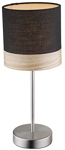 GLOBO LED Tischlampe Nachttischlampe Tischleuchte Schlafzimmerlampe Leseleuchte, nickel matt, Textil Holz, 3W 250lm warmweiß, DxH 15 x 35 cm