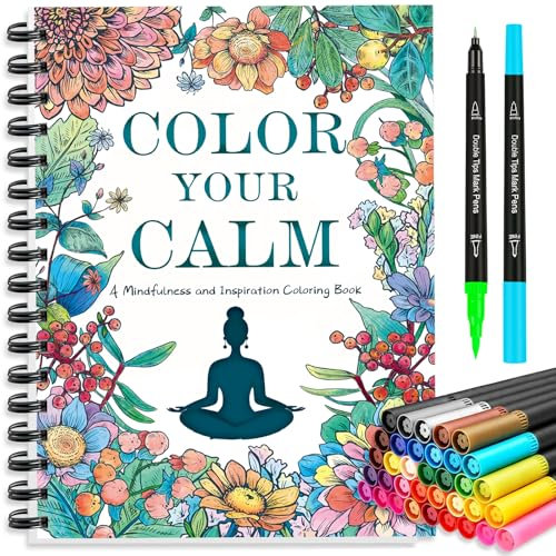 adult coloring book for women,Malbuch für Erwachsene mit 36 Dual-Tip-Markern, 30 Mustern, Spiralbindung – Malbücher zur Entspannung, Angstreduzierung und Achtsamkeit – Entspannungsgeschenke für Frauen