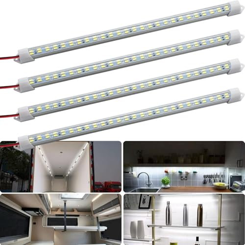 4 Stück 12V LED-Innenlichtleiste für Auto mit Schalter,35cm,48 LED,12V LED-Lichtleiste LED-Beleuchtung 6500K weiße Farbe DIY Schrank LED-Lichtleiste, Anhänger, Wohnmobil,Van,Wohnmobil