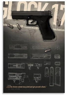 ZhonghuiBo Poster, Motiv: Glock 17, dekoratives Leinwandposter, Wandkunst, Dekor, Wohnzimmer, moderne Familienschlafzimmer-Dekoration, Poster, 20 x 30 cm, ungerahmter Stil