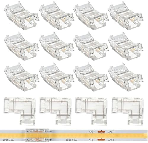 GTIWUNG Set di Connettori per Strisce LED COB 12V 24V per Il Collegamento di Fili 8mm di Larghezza 2Pin,12Pcs Connettori Diritti Trasparenti,4Pcs Connettori Angolo a Forma di L,Senza Saldatura