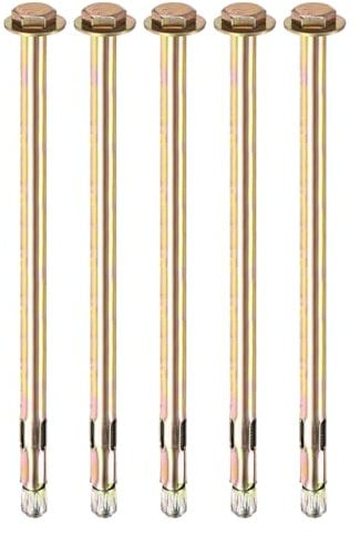 M METERXITY 5-Pack Hex Expansion Bolt, M8x200mm Colored Galvanized Iron-Carbon Steel External Hex Expansion Bolts, Anti-Corrosion Metal Bolt for Concrete/Dry Brick/Block Walls