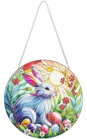 Diamond Painting Türkranz, 5D Diamond Painting Ostern Anhänger Osterhase Diamond Painting Kranz zum Aufhängen Ostereier Diamant Malerei Basteln Diamond Painting Frühling für Handwerk (A)