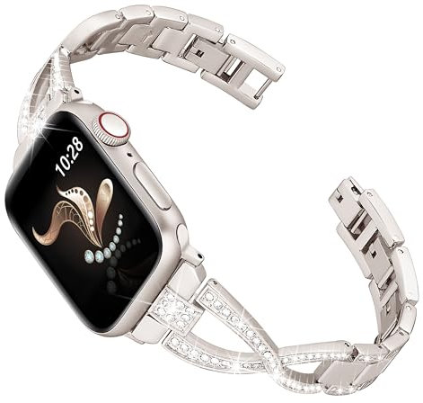Ocaer Ersatzarmband Kompatibel mit Apple Watch 42mm 41mm 40mm 38mm, Elegant Metall Bling iWatch Armband für Apple Watch Series 11 10 9 8 7 6 5 4 SE 3 2 1, Glitzer Band für Damen Frauen, Polarstern