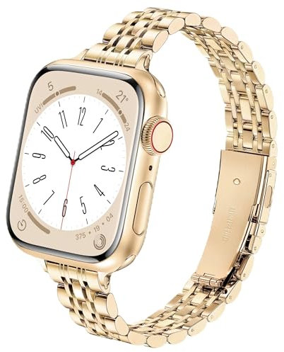 wipalor Slim Stainless Steel Strap Compatible with Apple Watch Straps Women 46mm 45mm 44mm 42mm 49mm, Metal iWatch Strap, Ladies Band for Apple Watch Series 11 10 9 8 7 6 5 4 3 2 1 SE Ultra-Gold