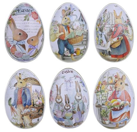 Generisch 6 Stück Befüllbare Ostereier, Retro Blechdose Mit Deckel, Vintage Osterhasen Metalldosen Ostereier Deko Party Tin Box