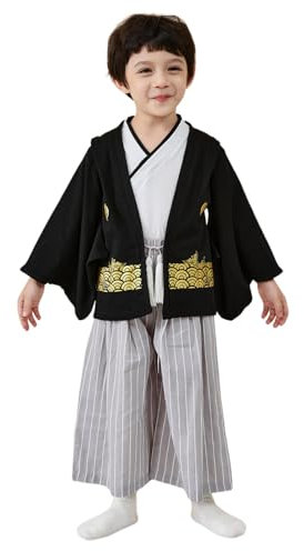 DaPongZhi Kimono Japonais Enfant,Combinaison,Ensemble De Vêtements Traditionnels Kimono pour Garçons,Kimono en Coton pour Enfants Jumpsuit,été Manches Courtes et Shorts Ensemble Cosplay Pyjamas