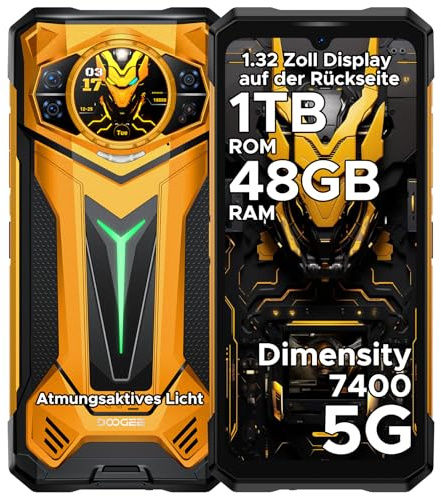 DOOGEE S200 Ultra Android 15 Outdoor Handy Ohne Vertrag 5G Outdoor Smartphone 48GB RAM+1TB ROM 1.32 AMOLED Heckdisplay 11000mAh/66W 6.72” FHD+ 120Hz, 100MP+32MP, Fingerabdruck/NFC/LED Lichteffekt