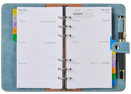 Kalender 2026 Wochenplaner Personal A6, 1 Woche 2 Seite Organizer mit Tabs, Passwort, Notizen, Stiftschlaufe, Softcover Taschenkalender 2026 Klein, Buchkalender Planer Ringbuch Nachfüllbar, Jan-Dez
