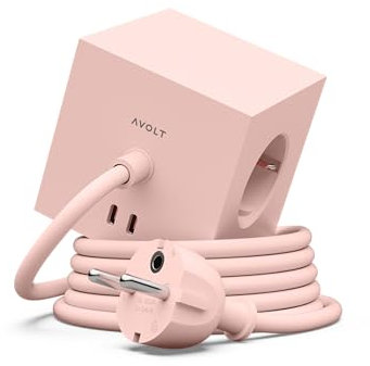 Avolt Multiprise Cube USB C - Les Premières Multiprises Design au Monde - 3 Prises électriques et 2 Ports USB - Pied Magnétique Adhérant Presque Partout (Rose – USB-C, 3m)