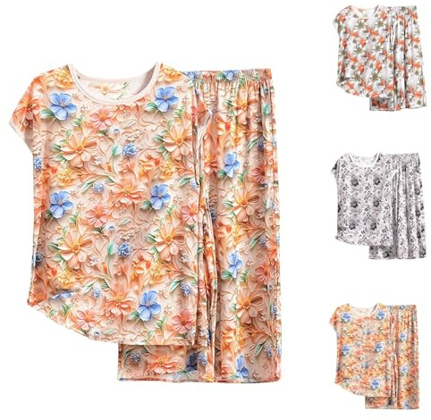 Set di Abbigliamento per La Casa Ampio, Sottile E Floreale, in Cotone Artificiale Stampato, di Grandi Dimensioni Pagliaccetto