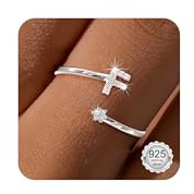Maynor A-Z Buchstaben Ring Silber 925 Damen Cubic Zirkonia Wasserfeste Ringe – Verstellbare Rings von Größe 50 bis 60 Daumenring Fingerring Initialen Schmuck