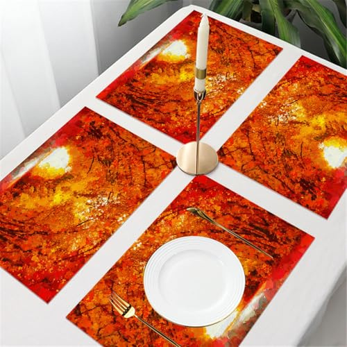 QRFASFZO Table Mats Set of 6, Place Mats Table Placemats Washable Non-slip Heat Insulation Woven Vinyl for,Autumn landscape orange painted palette knife. Digital painting.,12x18 in