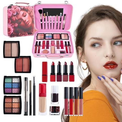 Make-Up-Set Basic | Tragbare Kosmetikpalette | Kosmetiktasche, tragbar und wasserdicht, für Verkleidung Teenager Frauen Mütter Oma Geburtstag Show