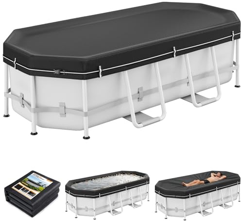 LXKCKJ Poolabdeckung Rechteckig für Oberirdische Schwimmbad | 2-in-1 Abdeckplane Pool für 480x300 cm Rechteckige & Oval Pools | Solarplane & Pool Winterabdeckung | 570x365 cm Pool Abdeckung