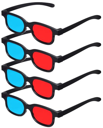 QUARKZMAN 4 Pezzi Occhiali 3D Rosso Blu, Occhiali 3D In Plastica Per TV Proiezione Anaglifica Stereoscopica Videogiochi, Cornice Nera 6 Pollici