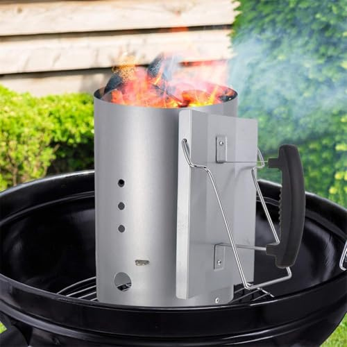 Grillkamin aus Edelstahl, tragbarer Holzkohlebrenner mit wärmeisoliertem Griff für Camping, Grillen und Kochen im Freien
