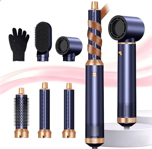 UKLISS Hairstyler 5 in 1 Airbrush Haarstyler | Pro Air Styler Set - 1000W Rundbürstenföhn, Air Curler, Warmluftbürste, Föhnbürste, Haartrockner, Glättbürste | Styling für Alle Haartypen - Blau