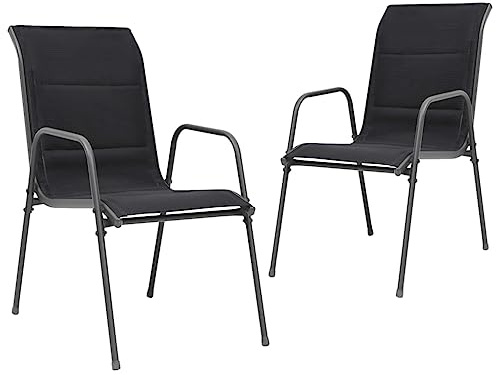 SooIarix Stapelbare Gartenstühle 2er Set, pulverbeschichteter Stahl & Textilene Schwarz, 51x66x88 cm, wetterfest, für Balkon, Terrasse & Esszimmer