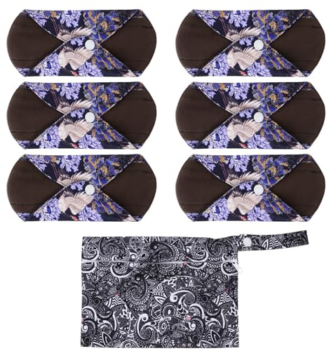 Serviette Hygiénique Menstruelle Réutilisable 7 Pièces Coton Charbon | Protection Anti-fuite, Fermeture à Boutons-pression Facile, Lavable, avec Paquet de Rangement pour Femmes Style Aléatoire