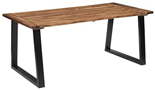 KPWENFBSL Esstisch Massivholz Akazie 180x 90 cm - Baumkantentisch mit U-Form Metallbeinen für Esszimmer und Küche, Stabiler Küchentisch im Industrie-Stil, Braun Schwarz