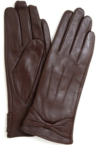 Snugrugs Lederhandschuhe für Damen mit Schleifendesign, 3-fachem Stick-Design & warmen Vliesfutter, superweich (Braun - L)