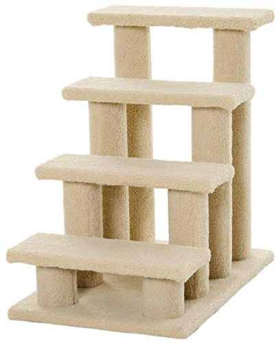 PawHut 25 4-Step Multi-Level Carpeted Cat Scratching Post Pet Stairs - Cream White